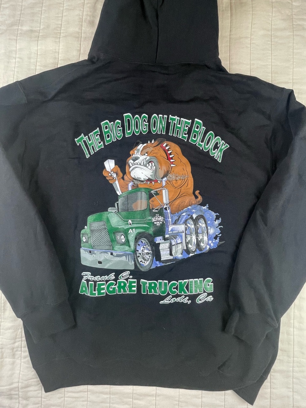 Alegre Trucking Lodi California The Big Dog On The Block Hoodie XL
